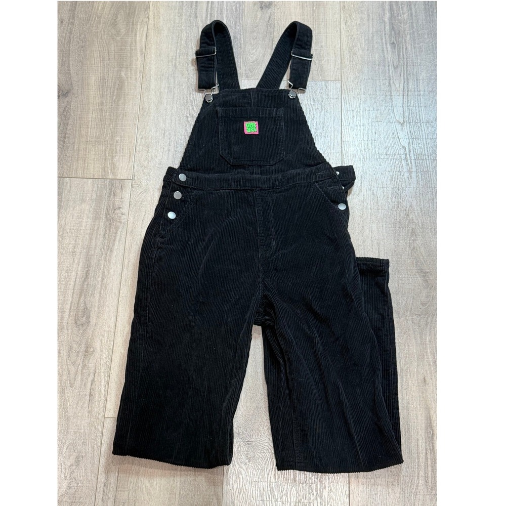 Empyre Women Small Black Corduroy Overalls Straight Leg Bib Overalls